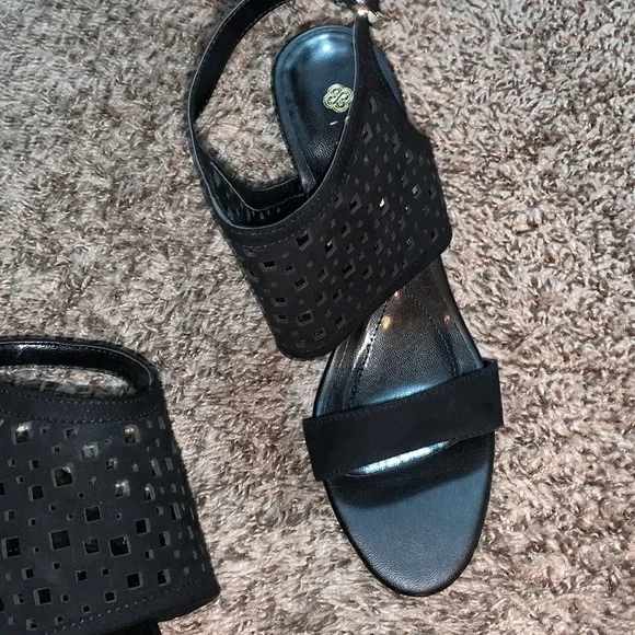 Black suede and leather Studio Isola summer heels - Picture 5 of 5